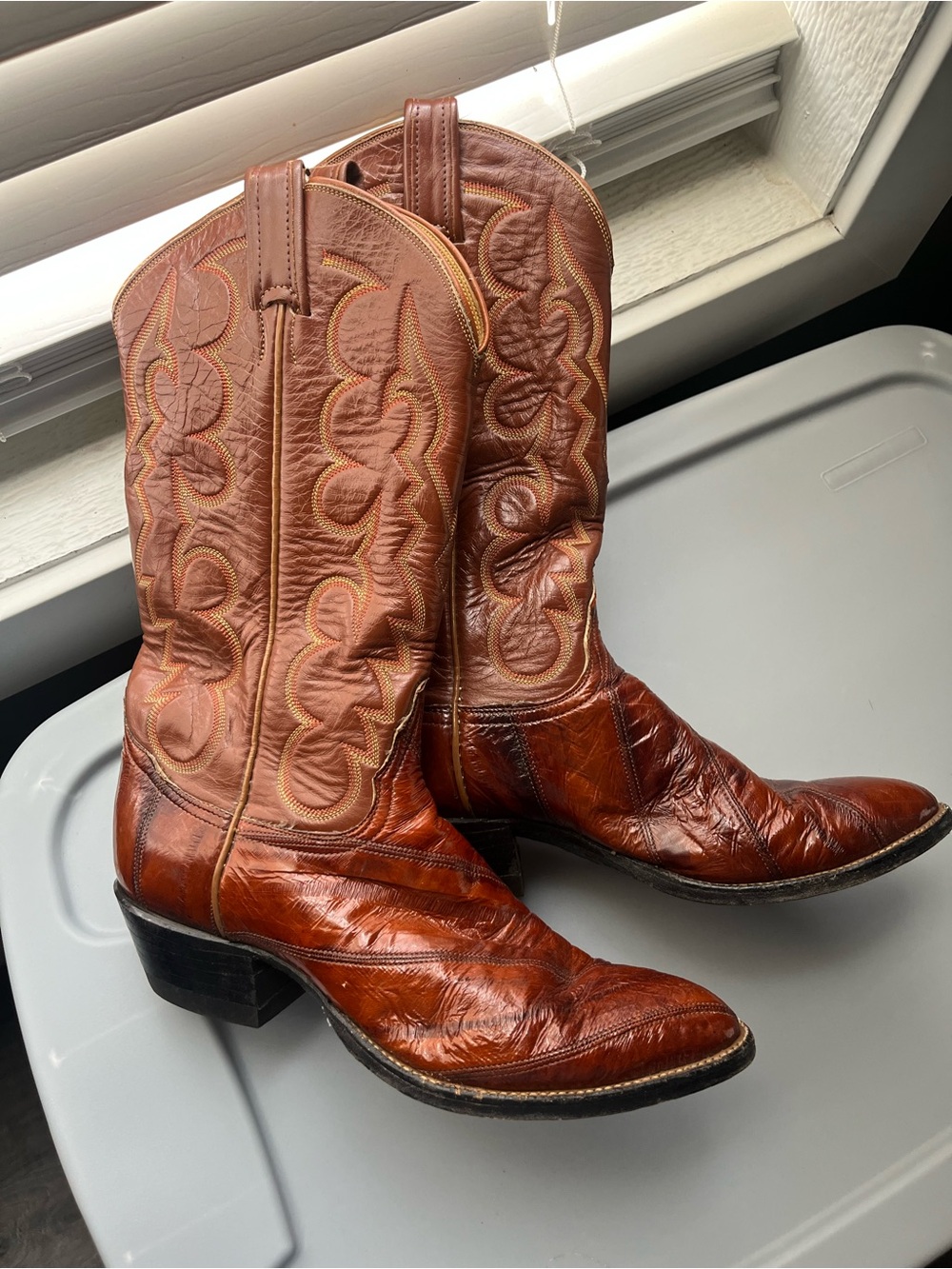 Tony Lama Two-Tone Brown Leather Western Cowboy Boots